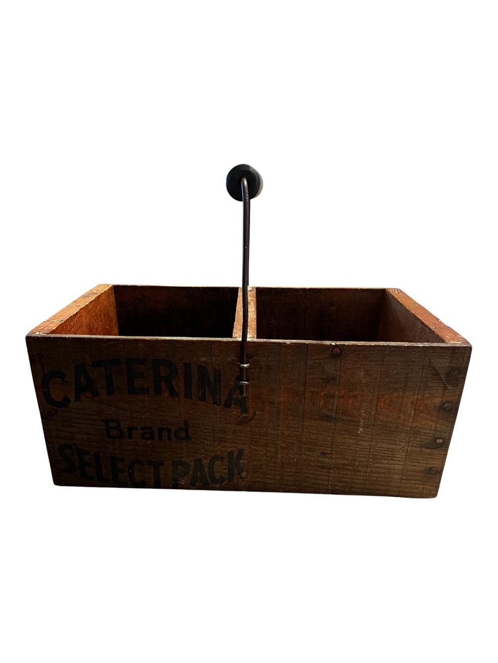 Antique Wood Caterina Rustic Double Compartment Carrier - Brown